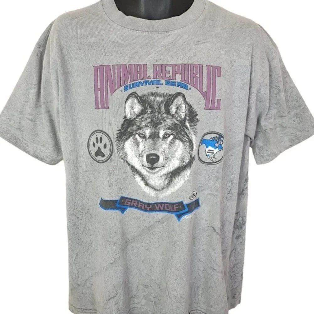 Gray Wolf T Shirt Vintage 90s Nature Animal Tee Survival Gear Made In USA Mens